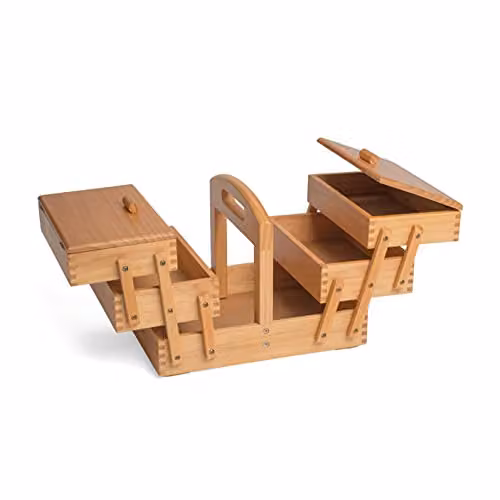 Hobbygift GB8450 Cantilever 3 Tier Sewing Box in Light Wood, W: 31 cm, H: 25.2 cm, D: 23 cm – 2