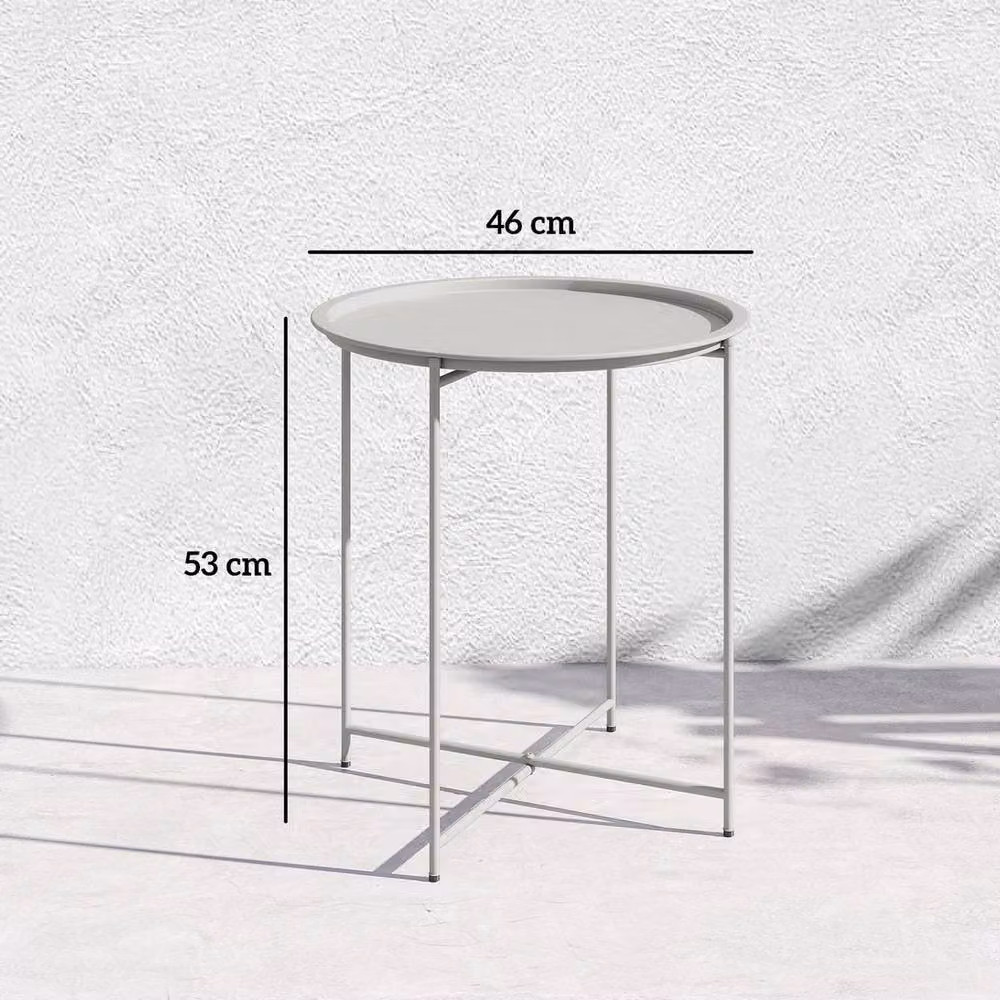 EONLION Grey Round Metal Garden Side Table, Diameter: 46 cm – 2