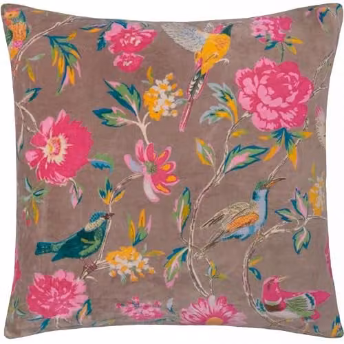 Riva Home Wylder Aviary Cotton Velvet Decorative Cushion, Mink, W/D/H: 50 x 50 x 50 cm