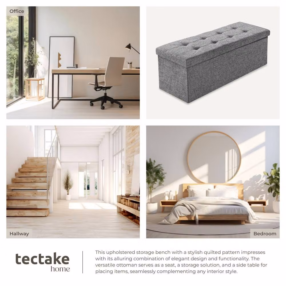 tectake Modern Rectangular Storage Stool in Light Grey with Removable Fabric Cover – 6