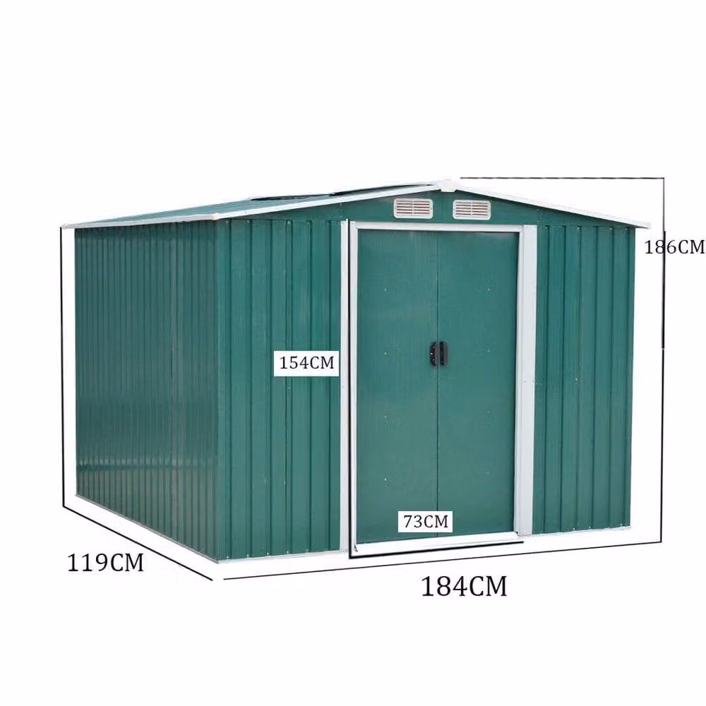 NESTLUNE Green Metal Garden Storage Shed with Sliding Gable Doors, W/D/H: 186 x 100 x 119 cm – 2