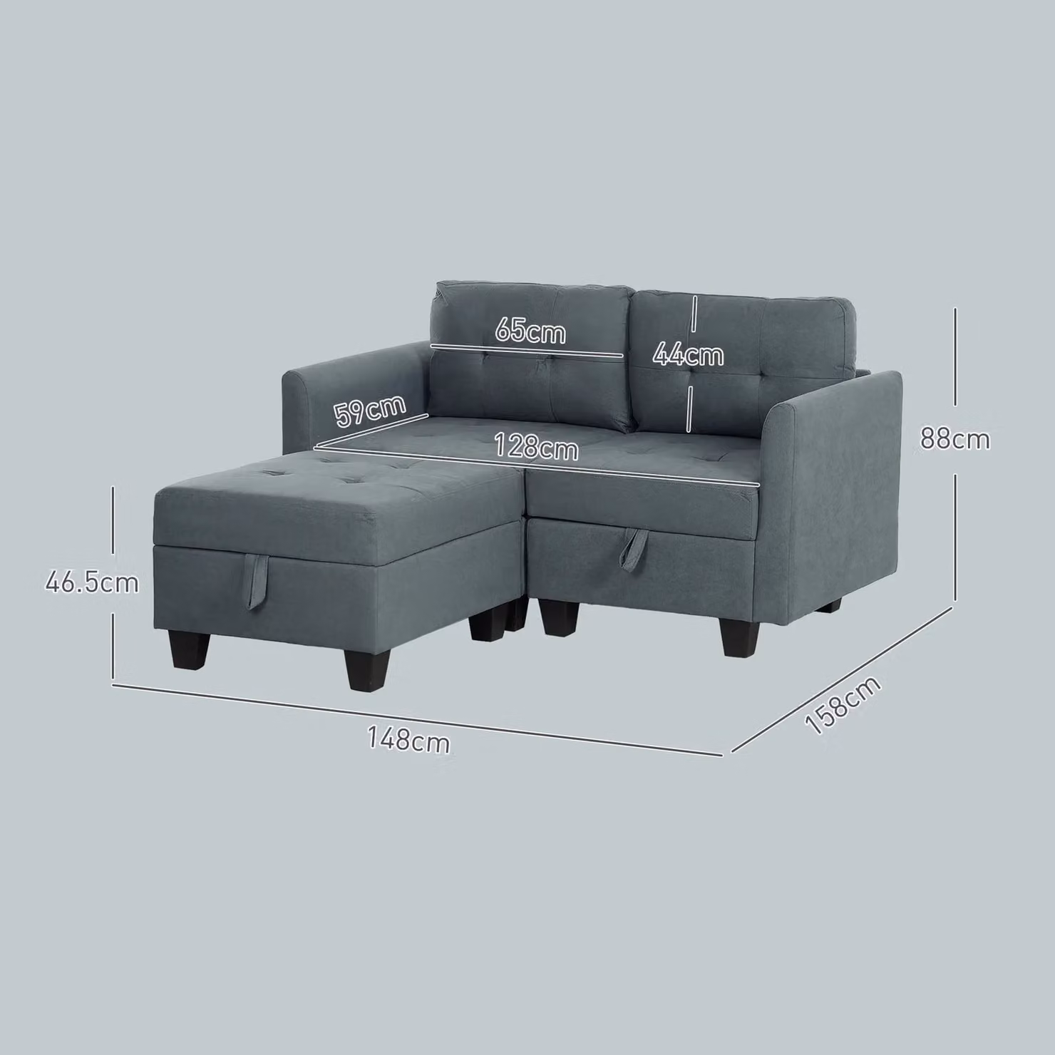HOMCOM Reversible Modular L-Shape Sectional Sofa with Storage in Grey Fabric – 3