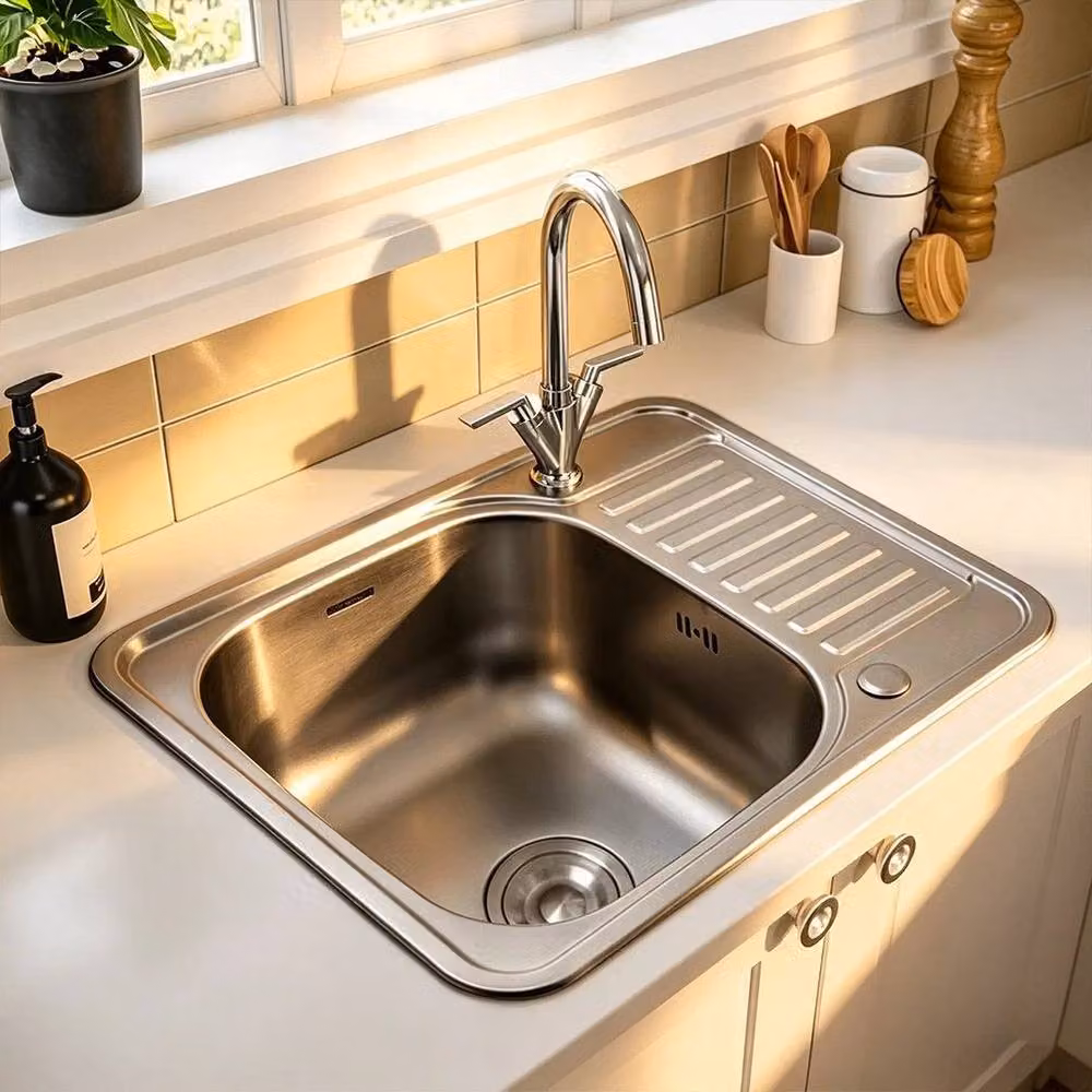 NESTLUNE Single Bowl Stainless Steel Inset Kitchen Sink, Silver, W: 100 cm, D: 52 cm – 3