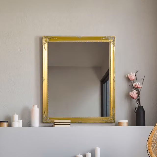 MirrorOutlet Fraser Gold Beaded Rectangular Wall Mirror, W: 61 cm, H: 71 cm – 1