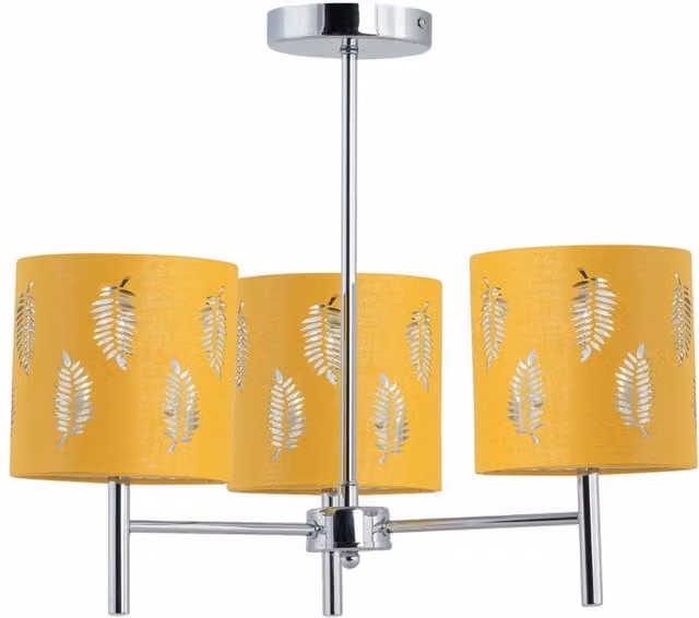 First Choice Lighting Brea Chrome 3 Light Ceiling Fitting with Ochre Fabric Shades – 1