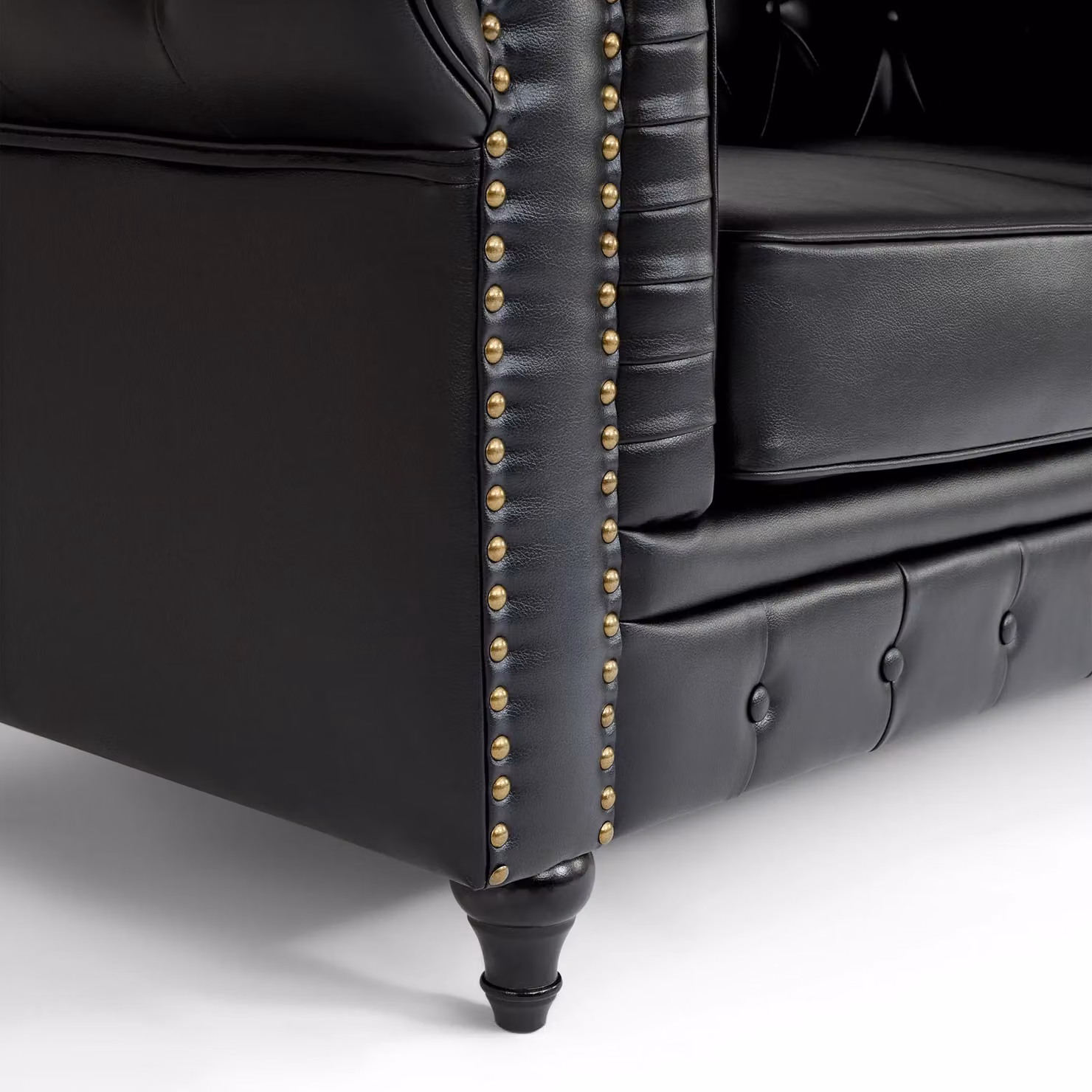 Bravich LTD Chesterfield 2 Seater Sofa in Black Faux Leather with Button Tufting and Wooden Legs – 3