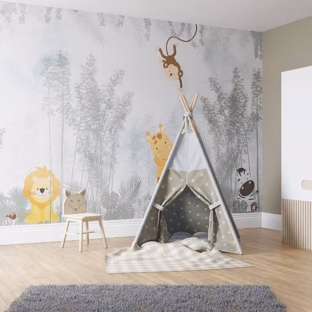 Superfresco Easy Roarsome Blue and Grey Animal Print Wall Mural, W: 300 cm, H: 280 cm