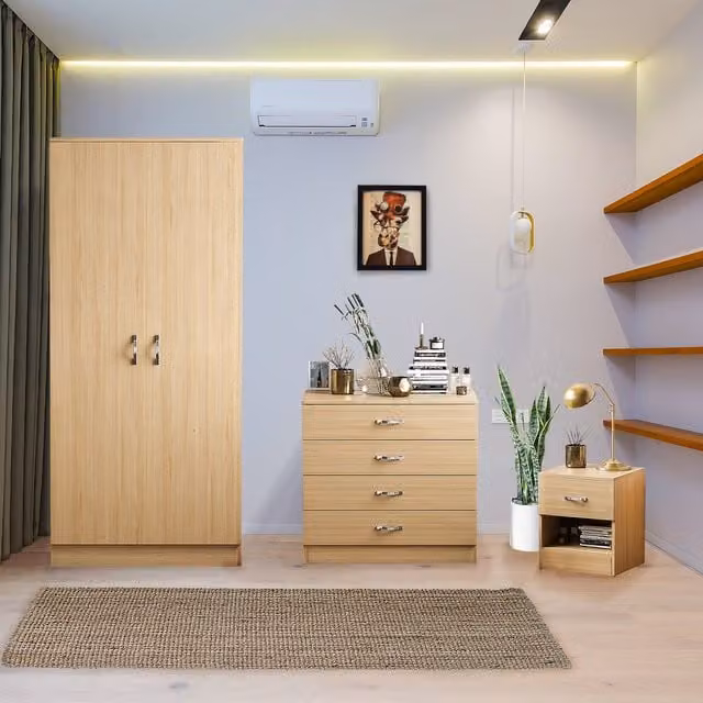 Vida Designs Riano Trio Bedroom Set in Pine with MDF and Metal Details, Width: 75 cm