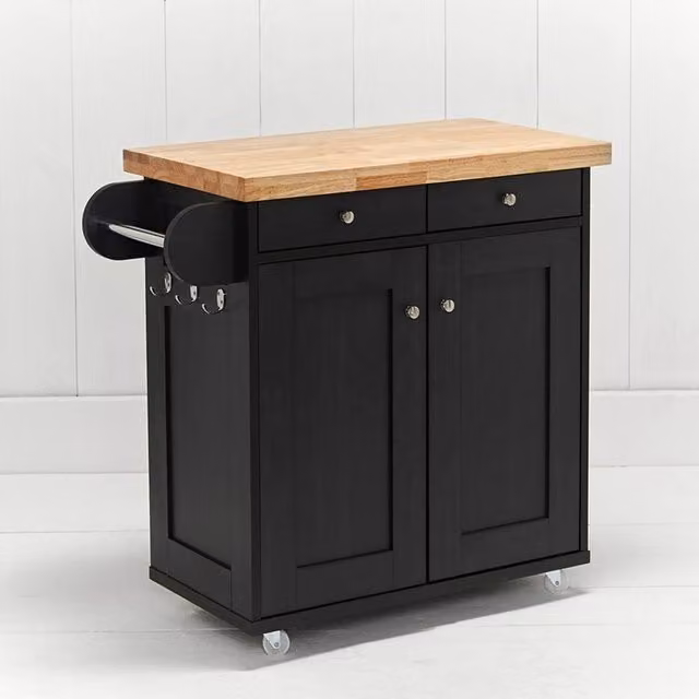 Lemon Pavilion Furniture Portland Black Wood Kitchen Island W95 x D46 x H91 cm – 2