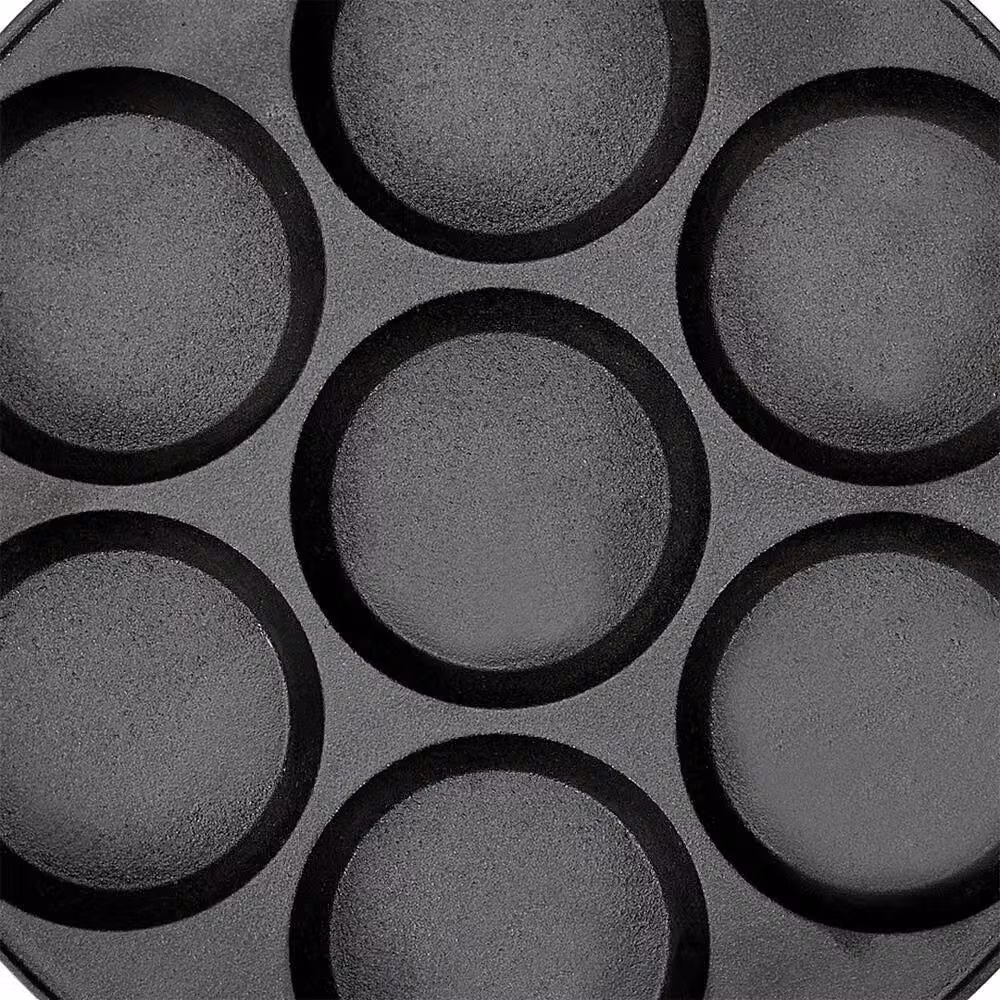 KORVIXA Black Cast Iron 7 Hole Crepe Pan with Double Handles, 25 cm – 3
