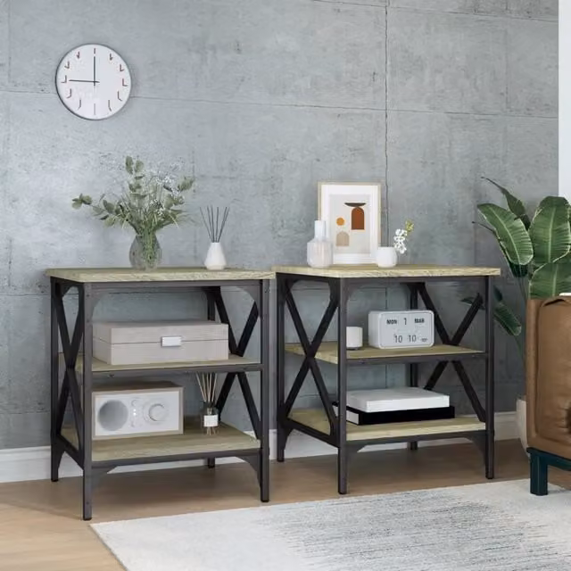 Berkfield Home Set of 2 Sonoma Oak Side Tables in Brown, W/D/H: 40 x 42 x 50 cm – 1