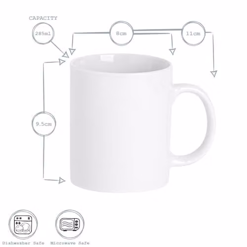 Argon Tableware Set of 12 White Porcelain Tea Mugs, 285ml – 1