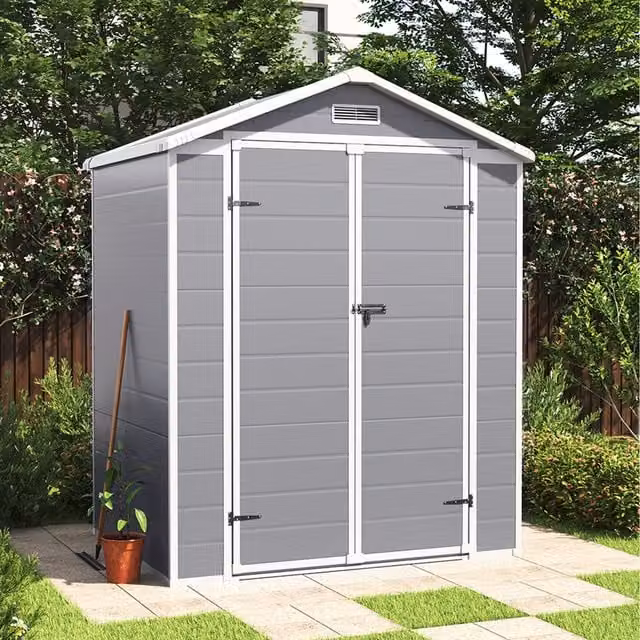 Livingandhome Grey Plastic Garden Storage Shed with Single Door, Window and Lock