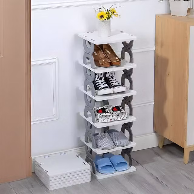 Livingandhome 6-Tier Foldable Plastic Shoe Rack in Grey