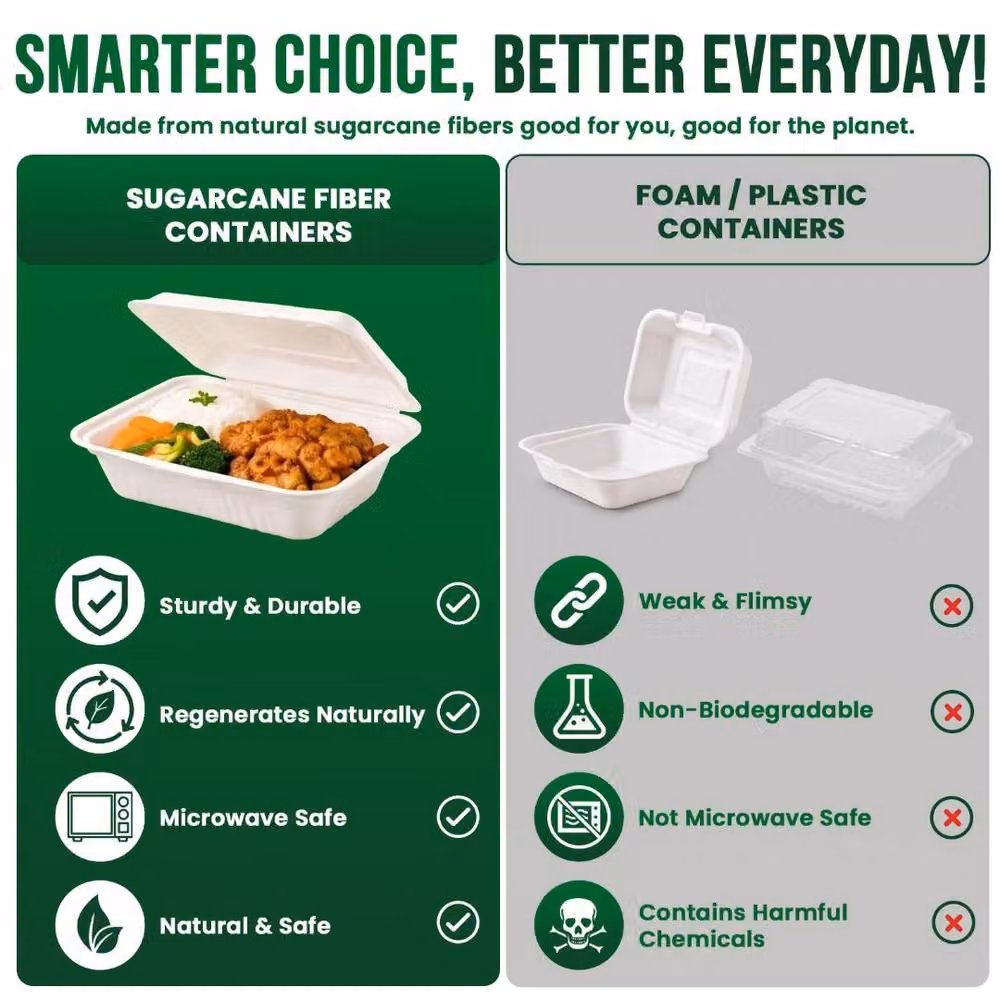 ECONX White Bagasse Clamshell Burger Boxes, 500 Piece Takeaway Food Container Set – 8
