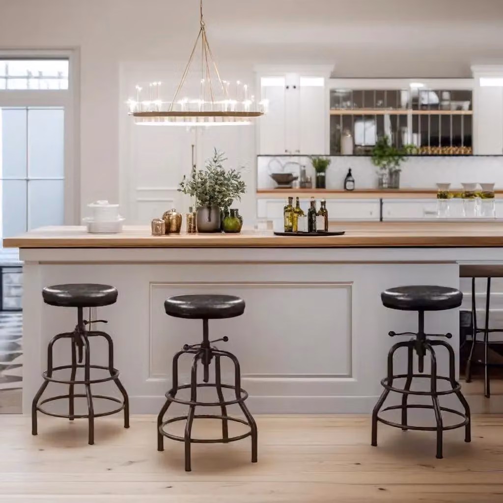 Rafaelo Mobilia Industrial Adjustable Height Retro Bar Stool in Black Matt Metal – 2