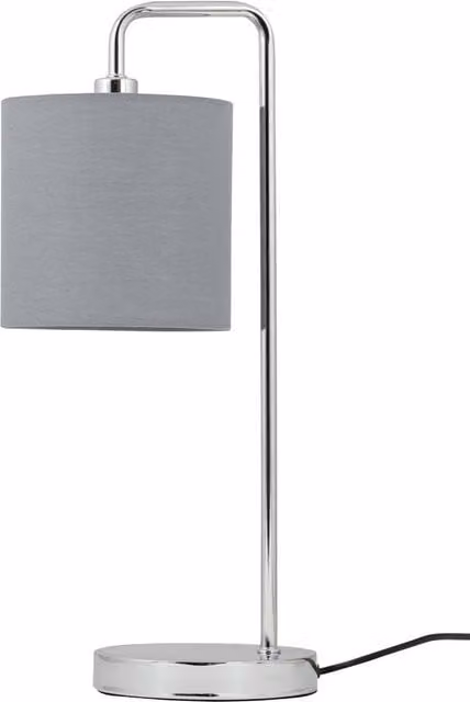 First Choice Lighting Chrome Arched Table Lamp with Grey Fabric Shade