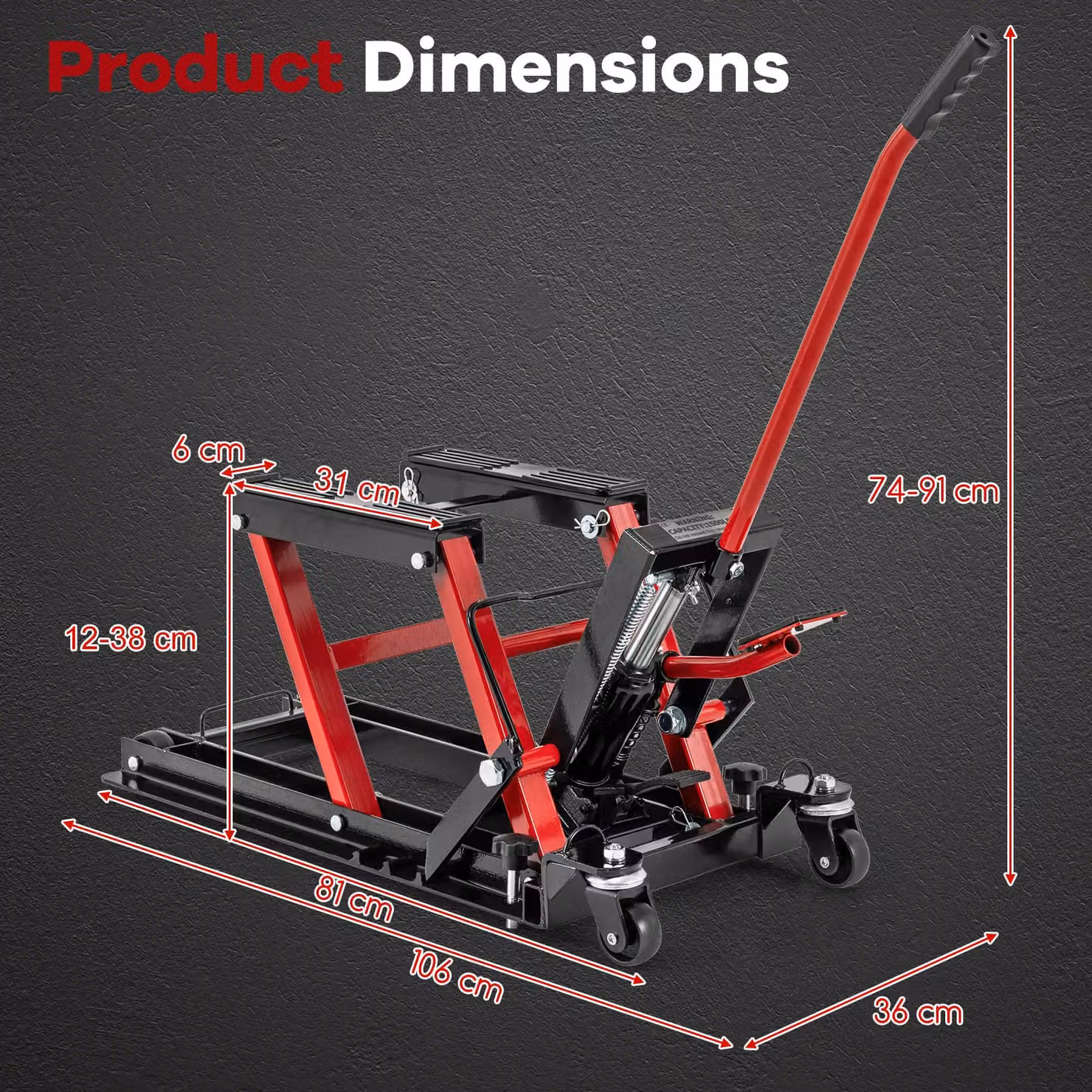 Gymax Red Hydraulic Motorcycle Lift Jack with 4 Wheels, 680kg Capacity – 2
