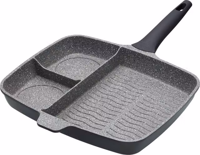 MasterClass Non-Stick Cast Aluminium Three Section Grill Pan, Black