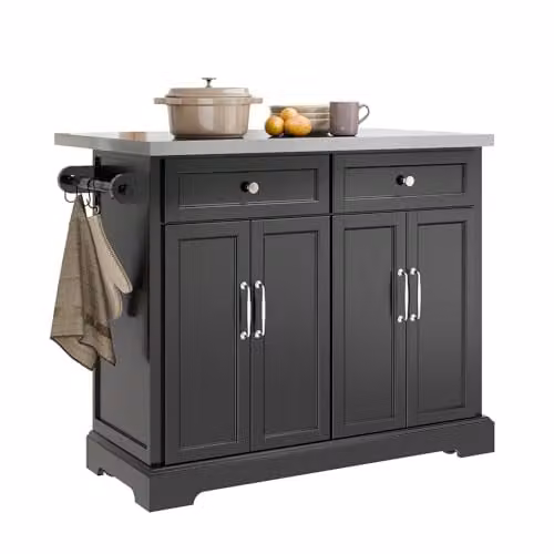 SoBuy Kitchen Island on Wheels with Extendable Worktop and Adjustable Shelves in Black, W/D/H: 92 x 46 x 115 cm