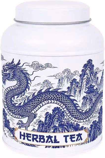 Purely Home Dragon Temple Coffee Canister Metal Kitchen Storage Tin in Blue and White