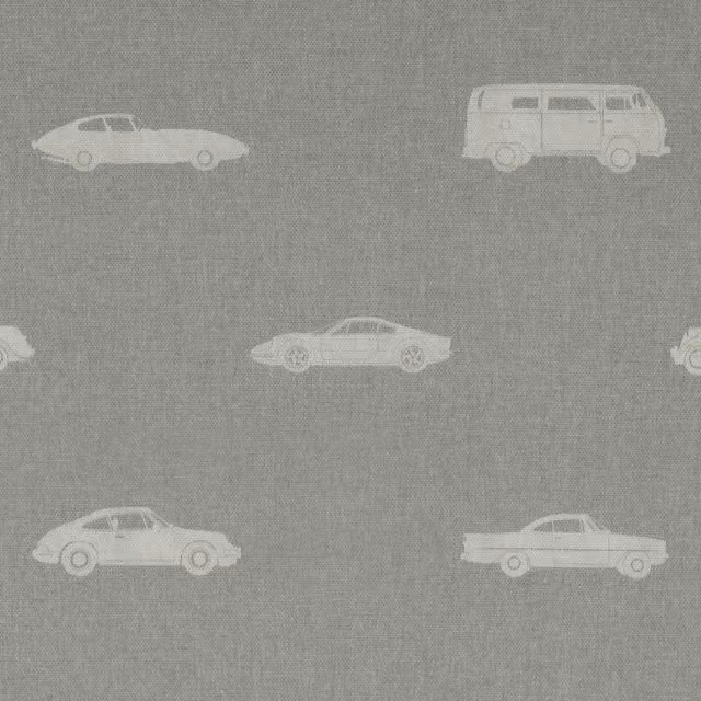 Ante Decor Vintage Cars Printed Cotton Fabric in French Grey