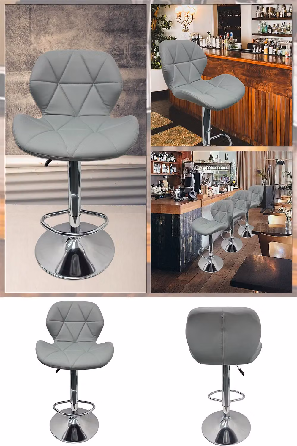 Neel Blue Modern Swivel Barstool in Grey and Blue PU Leather with Height Adjustment – 4