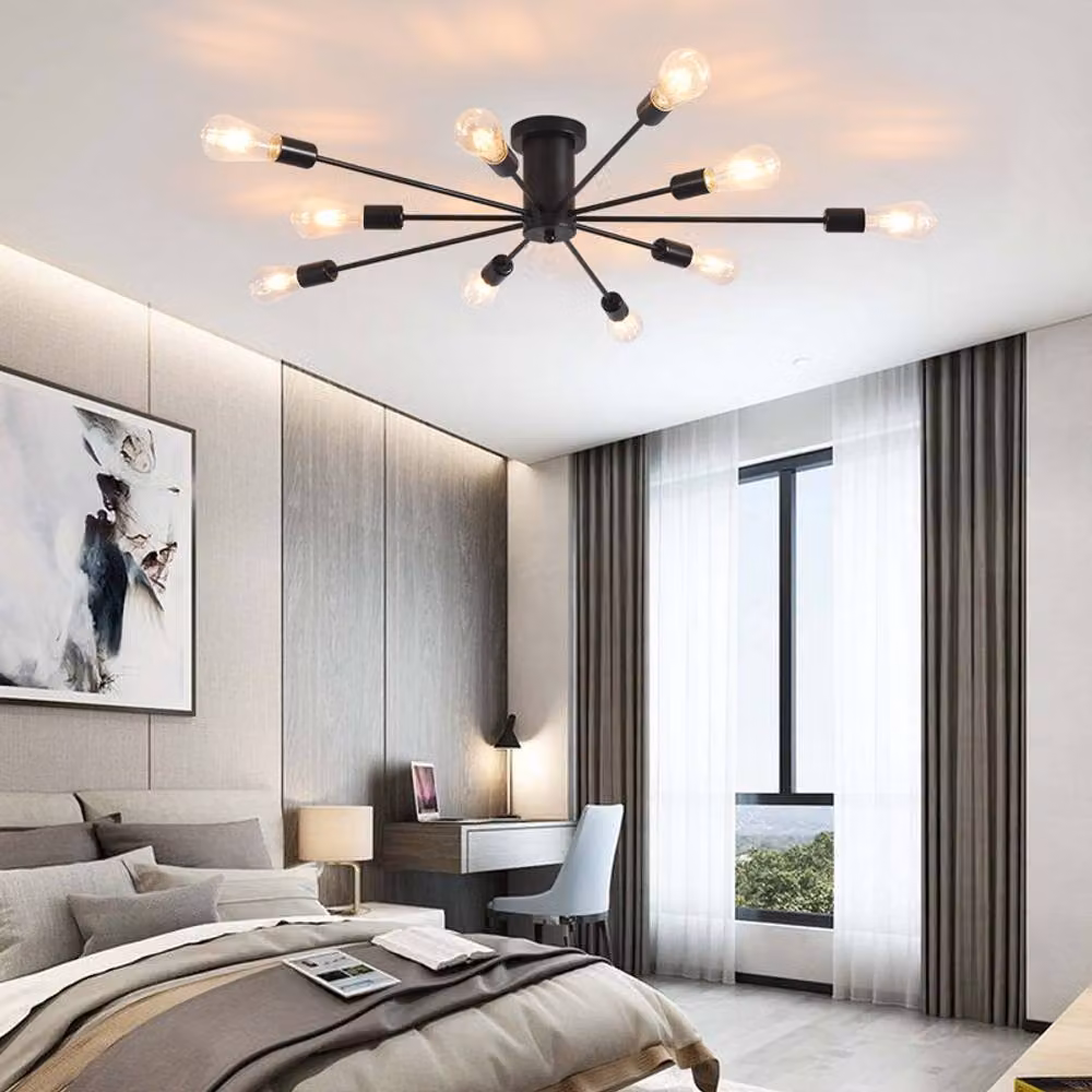 NIVOR 10-Light Sputnik Black Industrial Flush Mount Ceiling Light with Glass Shades – 4