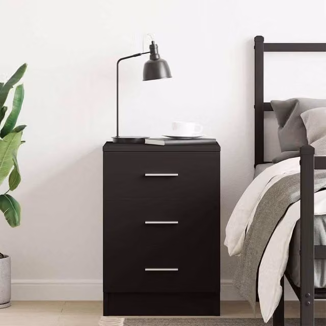 Berkfield Home Elegant Bedside Cabinet in Black, W/D/H: 38 x 35 x 56 cm