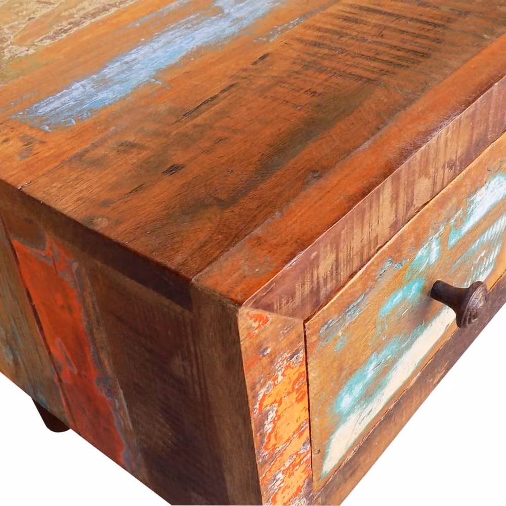 Berkfield Home Brown Reclaimed Wood Coffee Table with Curved Edges and One Drawer – 3