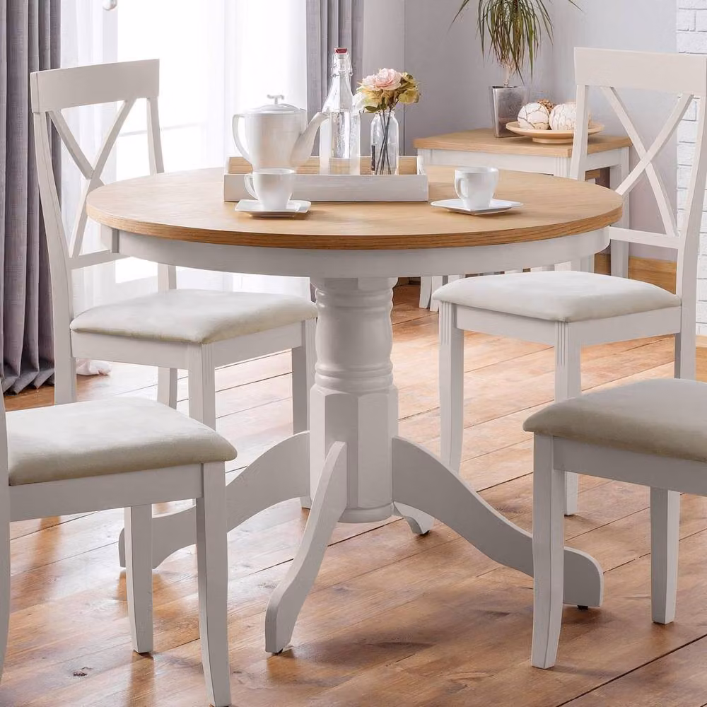 Cheshire Davenport Round Pedestal Dining Table in Oak and Elephant Grey, Diameter: 106 cm – 2