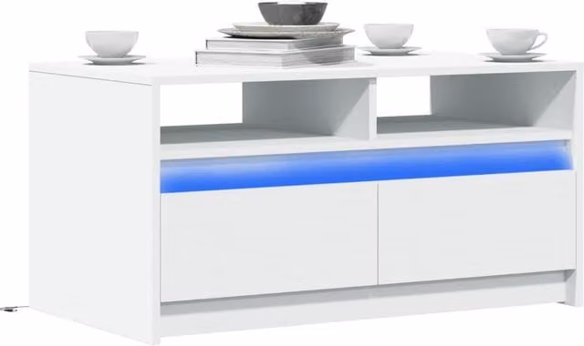 Berkfield Home Modern Rectangular Coffee Table with LED Lights in White Glossy Engineered Wood