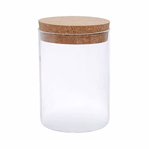 Orsina Small Transparent Glass Jar with Airtight Cork Lid and Chalkboard Label, W: 10 cm, D: 10 cm, H: 15 cm – 1