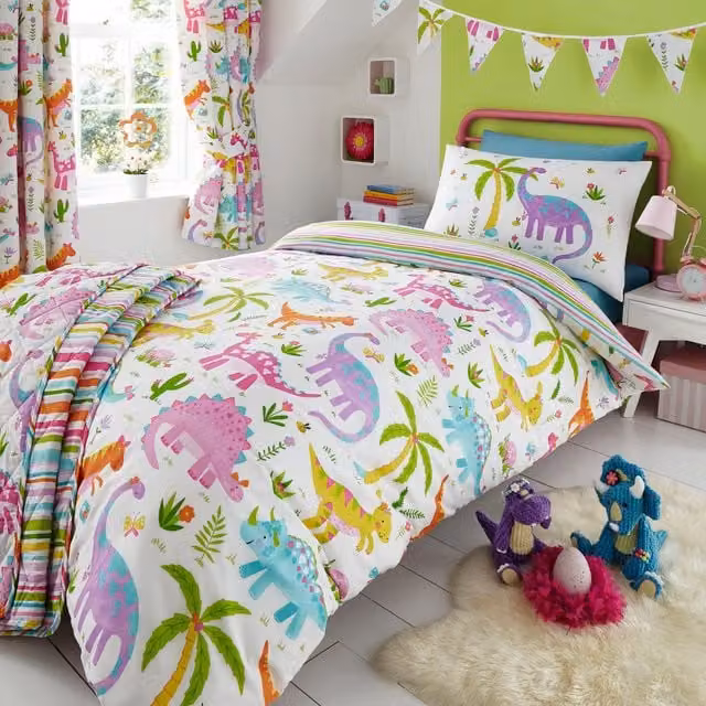 Happy Linen Company Reversible Animal Striped Kids Duvet Cover and Pillowcase Set, Pink and Multicolour, Duvet Cover: 200 x 200 cm, Pillowcase: 50 x 75 cm