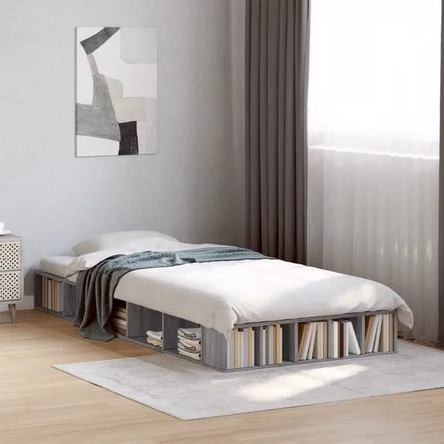 Berkfield Home Grey Sonoma Bed Frame with Side Compartments W/D/H: 90 x 200 cm