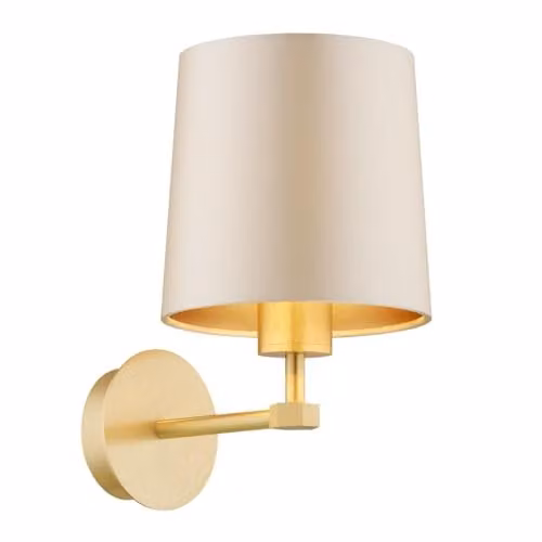 Argon Princeton Modern Wall Lamp with Beige Fabric Cylinder Shade and Brushed Brass Finish