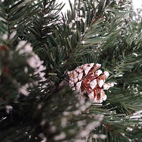 Premier Christmas Rocky Mountain Snow Flocked Garland with Cones, Green and White, 2.7m – 3