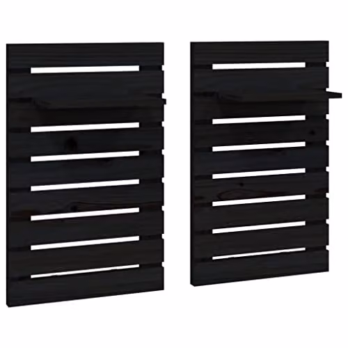 vidaXL Set of 2 Wall-mounted Bedside Shelves in Black Solid Pine Wood
