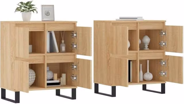 Berkfield Home Set of 2 Modern Sideboards in Sonoma Oak, Light Tan/Beige – 1