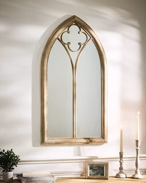 Dibor Vintage Style Pointed Arch Window Mirror in Grey, H 105 cm x W 56 cm – 1