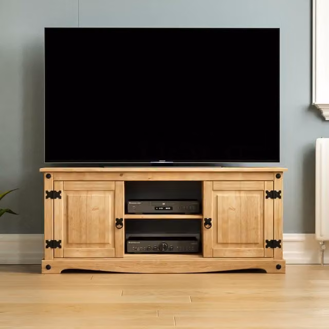 Vida Designs Rustic Pine and Metal TV Unit in Brown