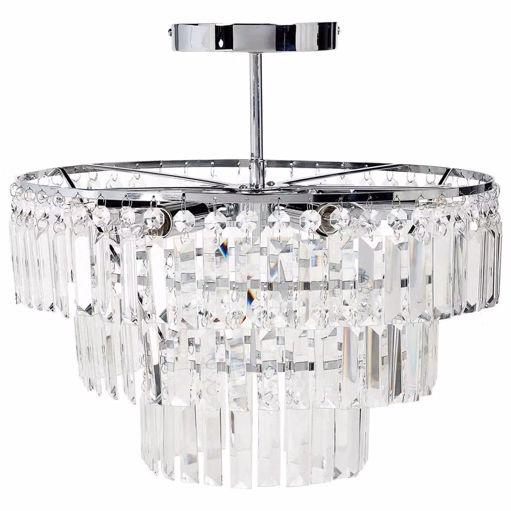 Wyld and Coco Three Tier Crystal Chandelier Pendant Lamp with Chrome Finish and Clear Glass – 2