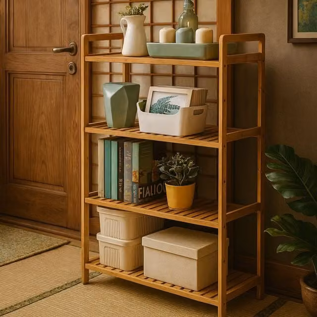 Pirlo Plush 4 Tier Bamboo Shelving Rack in Brown
