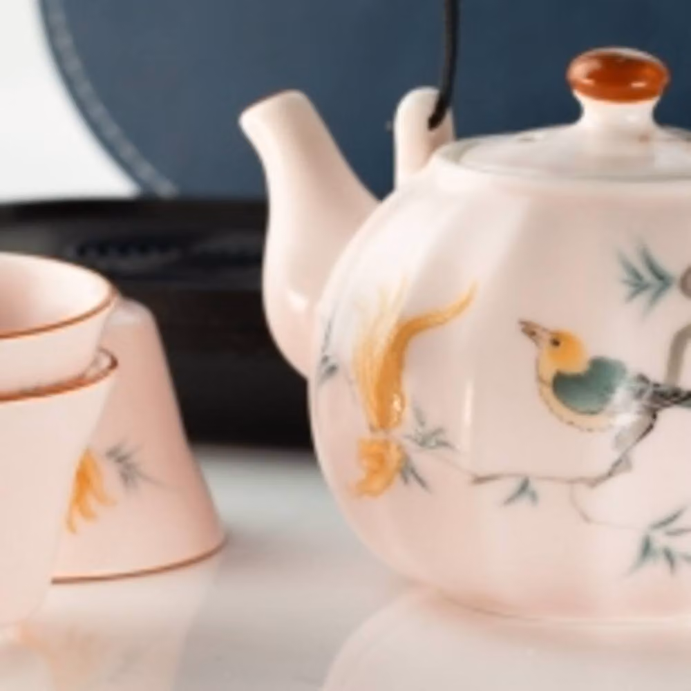 Serenityy Pink Vintage Pumpkin Style Ceramic Travel Teapot Set with Four Cups – 3