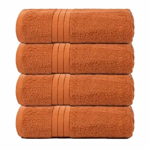Brentfords 4 Piece Set of Large Burnt Orange Cotton Bath Towels for Adults