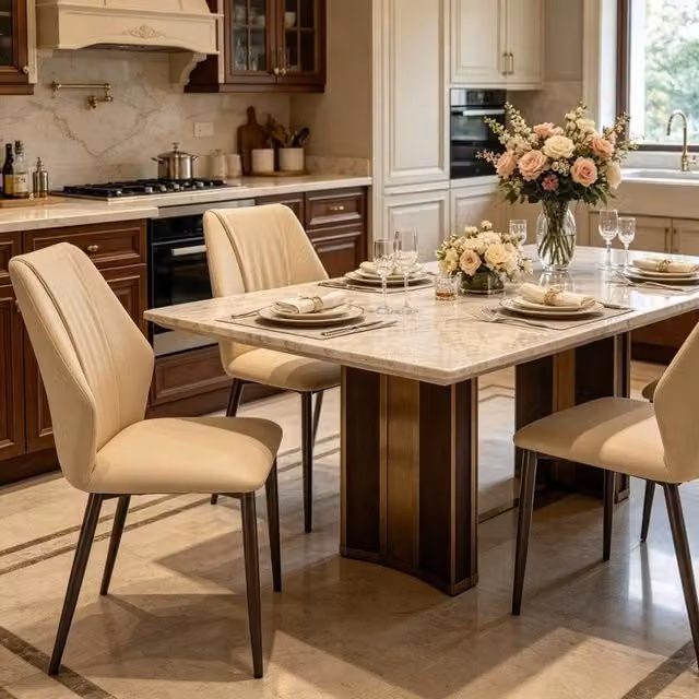 NESTLUNE Set of 4 Luxury Beige Synthetic Leather Kitchen and Dining Room Accent Side Chairs – 1