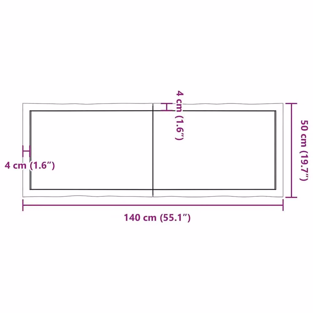 Berkfield Home Table Top Dark Grey Live Edge Treated Solid Oak Wood, W: 140 cm, D: 50 cm, H: 2-6 cm – 5