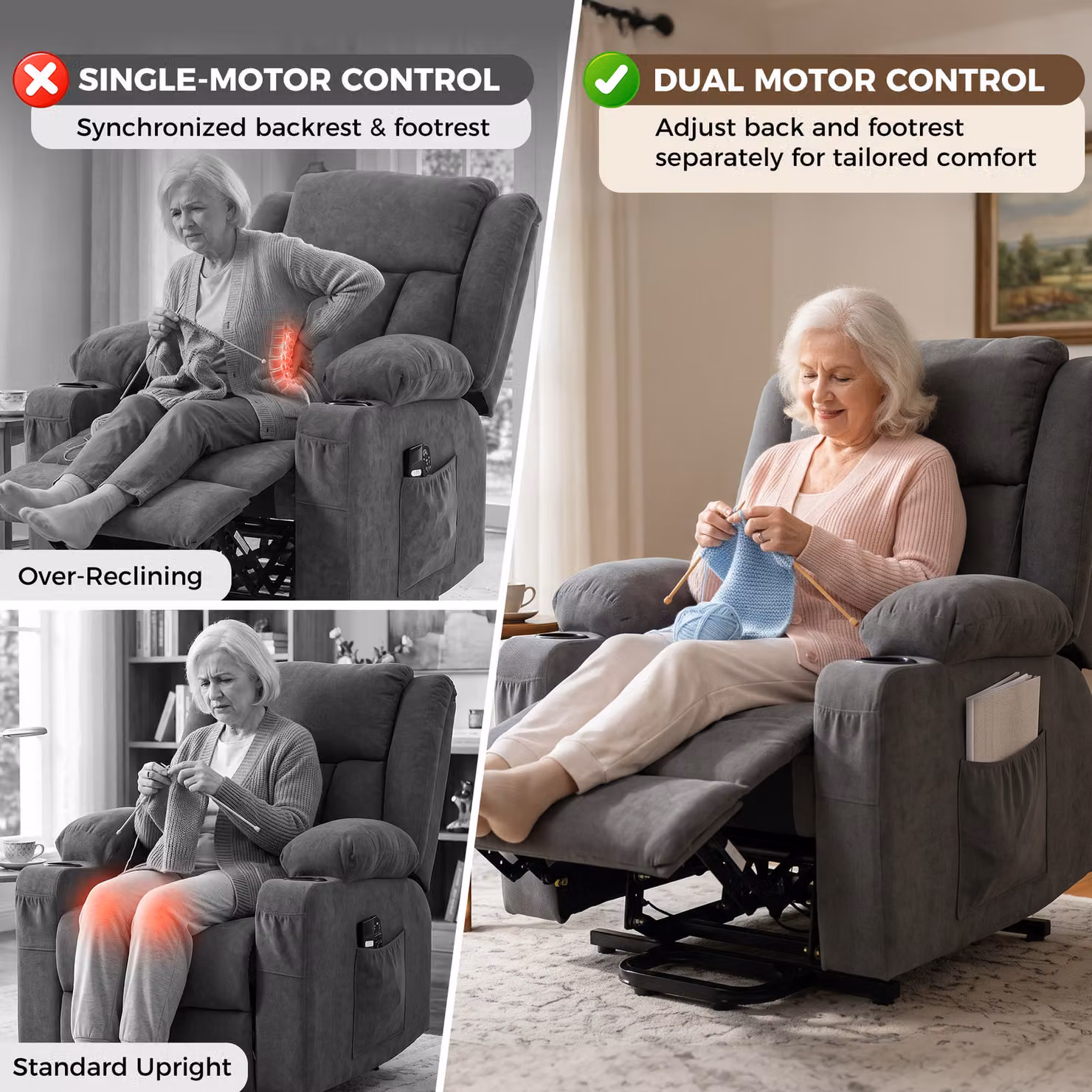 HOMCOM Dual Motor Electric Lift Recliner Chair with Massage and Heat, Dark Grey – 6