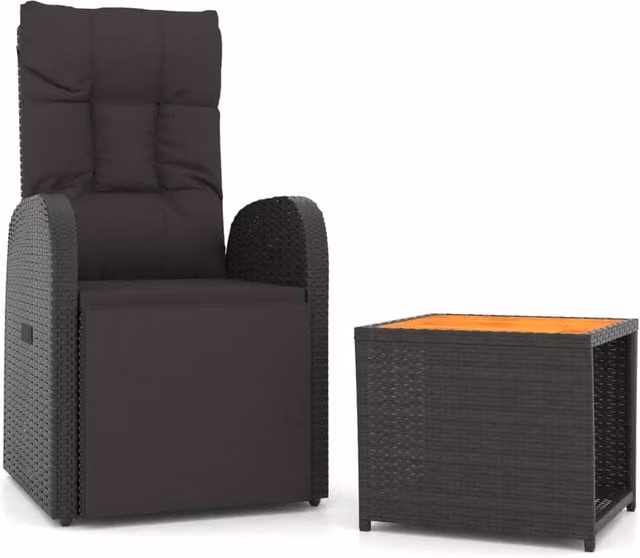 Berkfield Home 2 Piece Garden Lounge Set with Armchair and Coffee Table in Black Poly Rattan and Acacia Wood