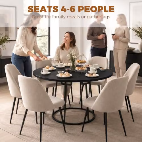 HOMCOM Modern Industrial Round Dining Table in Black, Diameter: 120 cm – 4